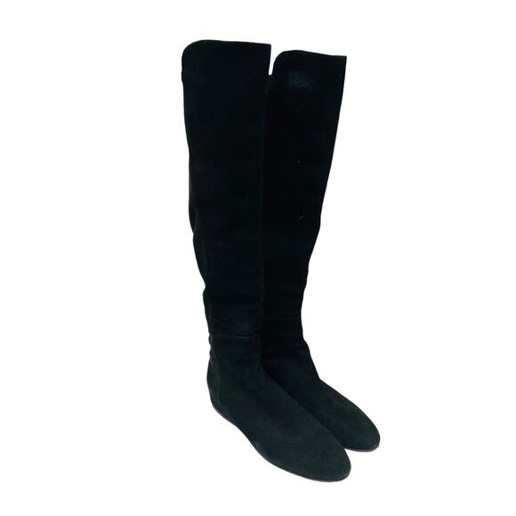 STUART WEITZMAN Black Suede Hidden Mainline Stretch Wedge Knee-High Boots 37.5 - Picture 11 of 12